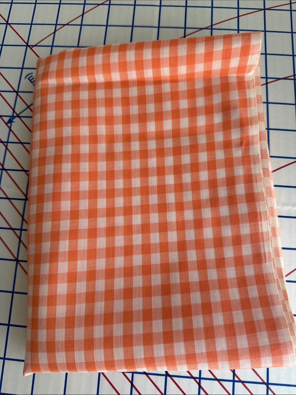 Vintage Orange White Gingham Fabric Woven 1/4” Check 2 Yards x 44